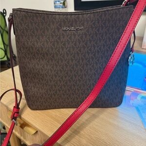 MICHAEL Michael Kors Brown Shoulder Bag with Red Strap